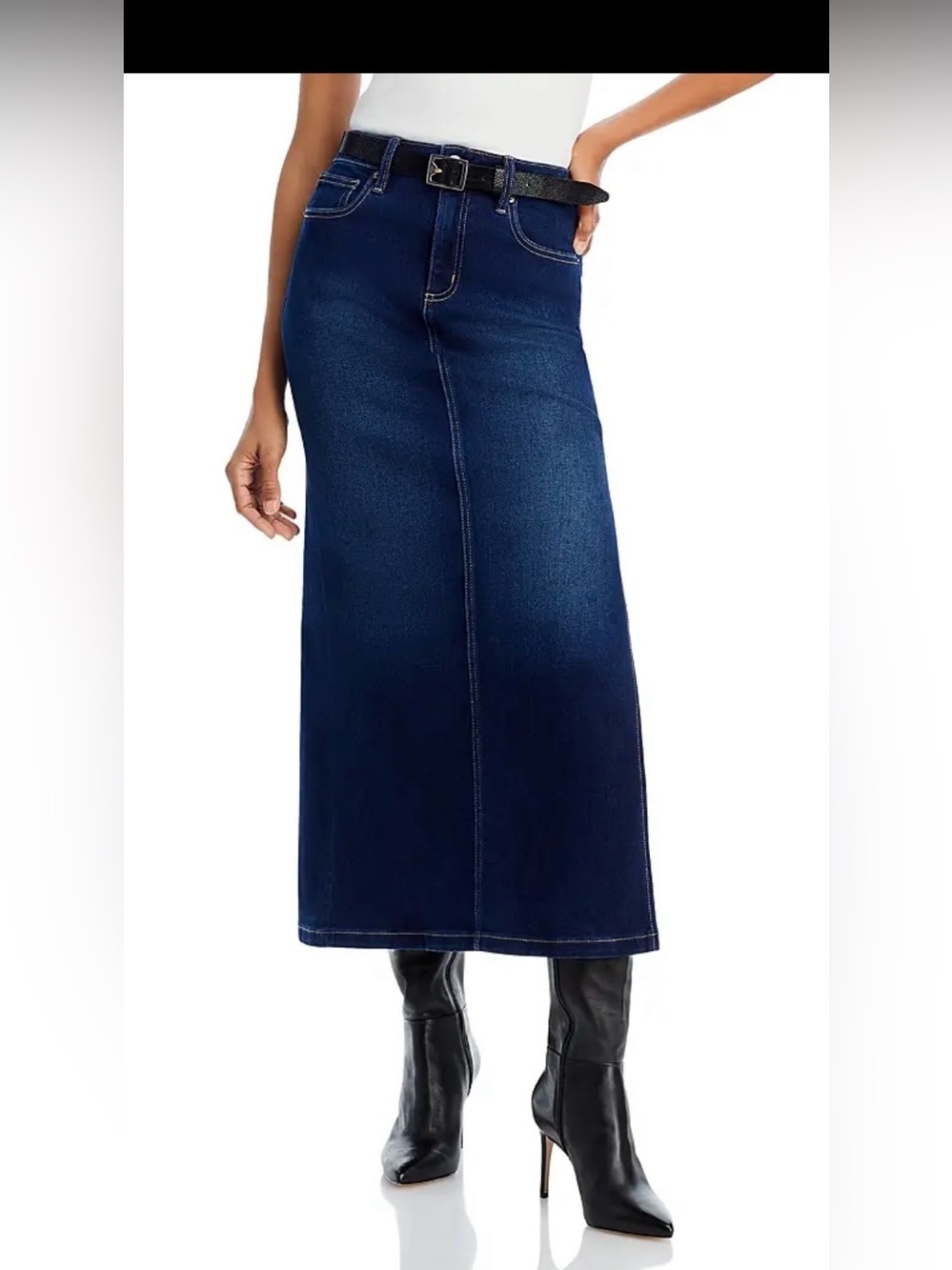 Aqua Denim Midi Skirt Dark Wash Side Slit Casual Western , XS